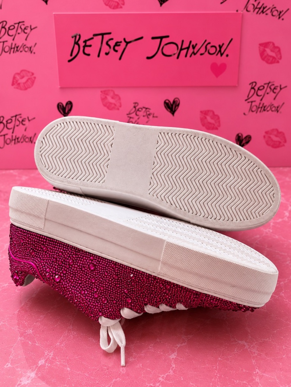 Betsey Johnson Pink Rhinestone Platform Sneakers Women’s Size 8.5M Sparkly - Picture 4 of 8